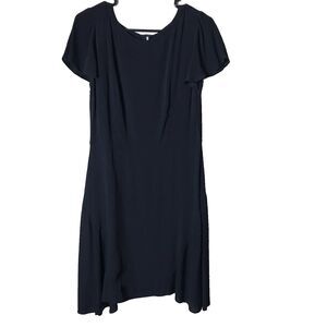 Loft Women's Black  Asymmetric Knee Length Flutter Sleeve Dress Size 6